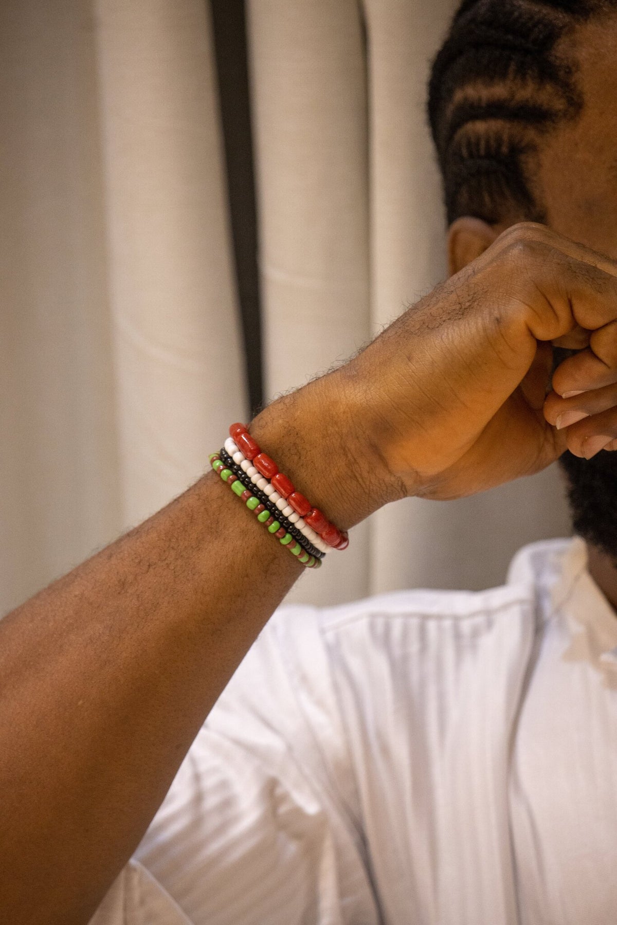 Odùduwà Ancestral Bracelet detail, genuine coral and Ilé-Ifẹ̀ glass beads