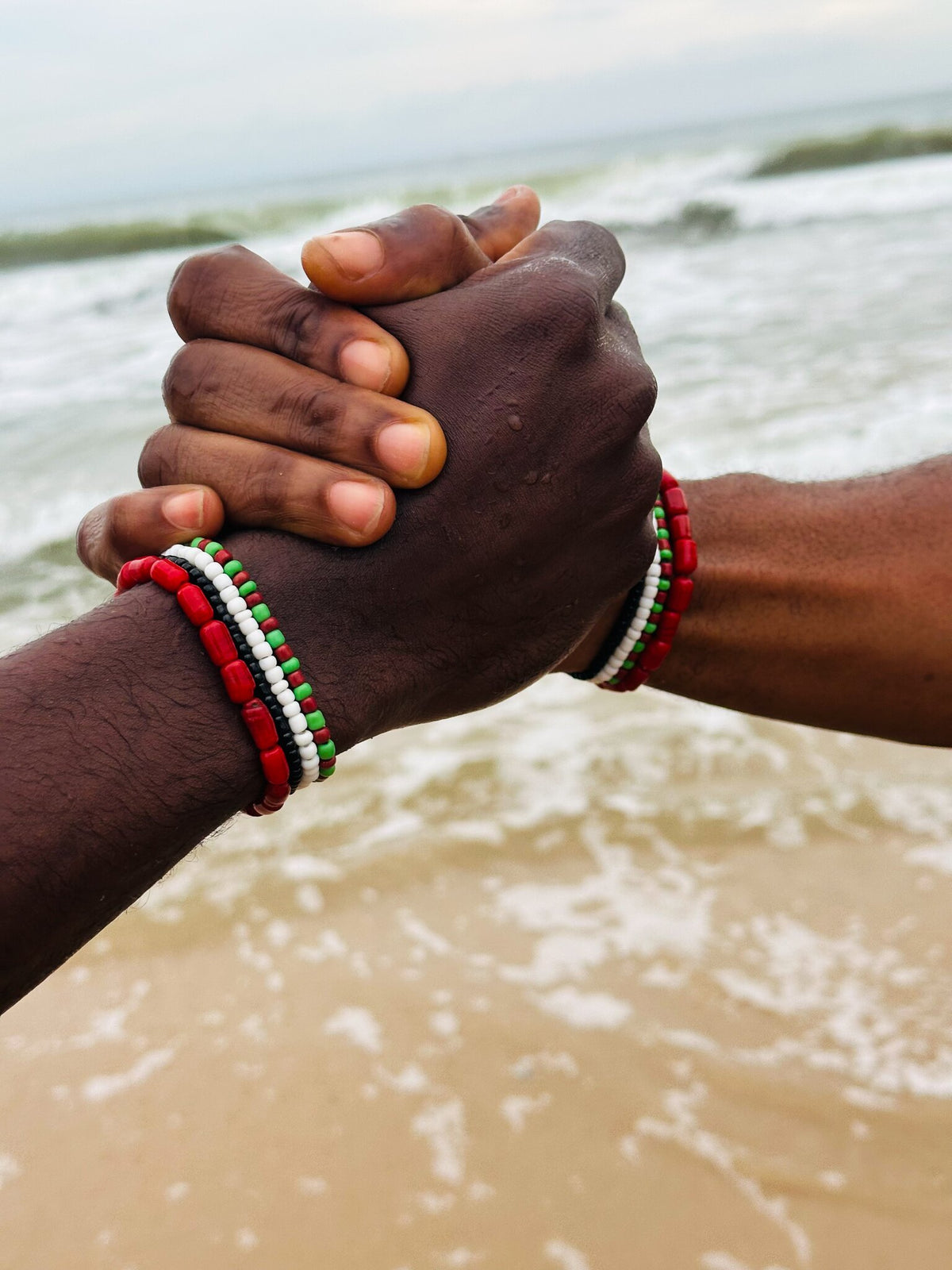 Close-up of genuine coral and glass beads, Odùduwà Ancestral Bracelet