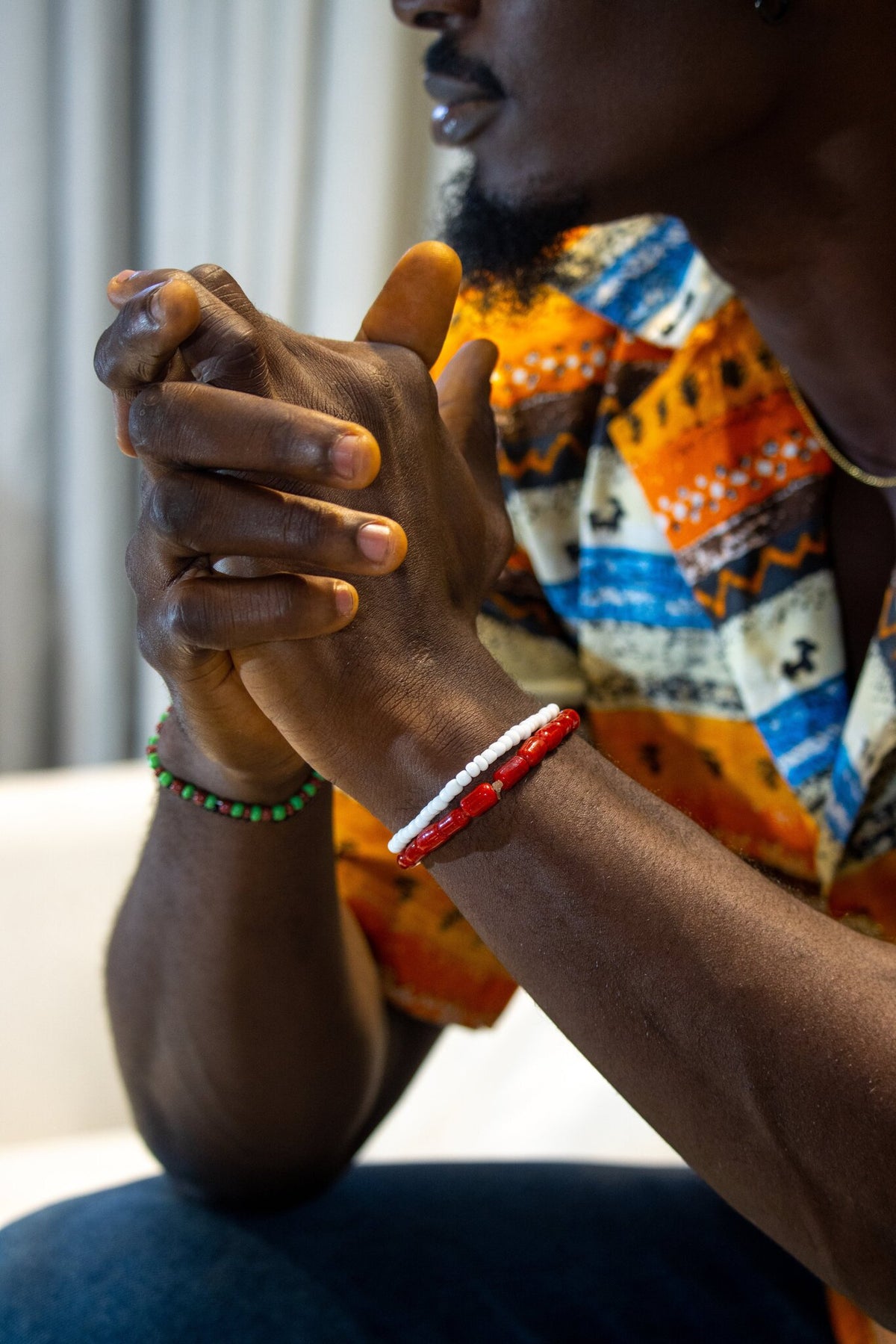 iFálọ̀dún Odùduwà Ancestral Bracelet, coral and glass bead detail