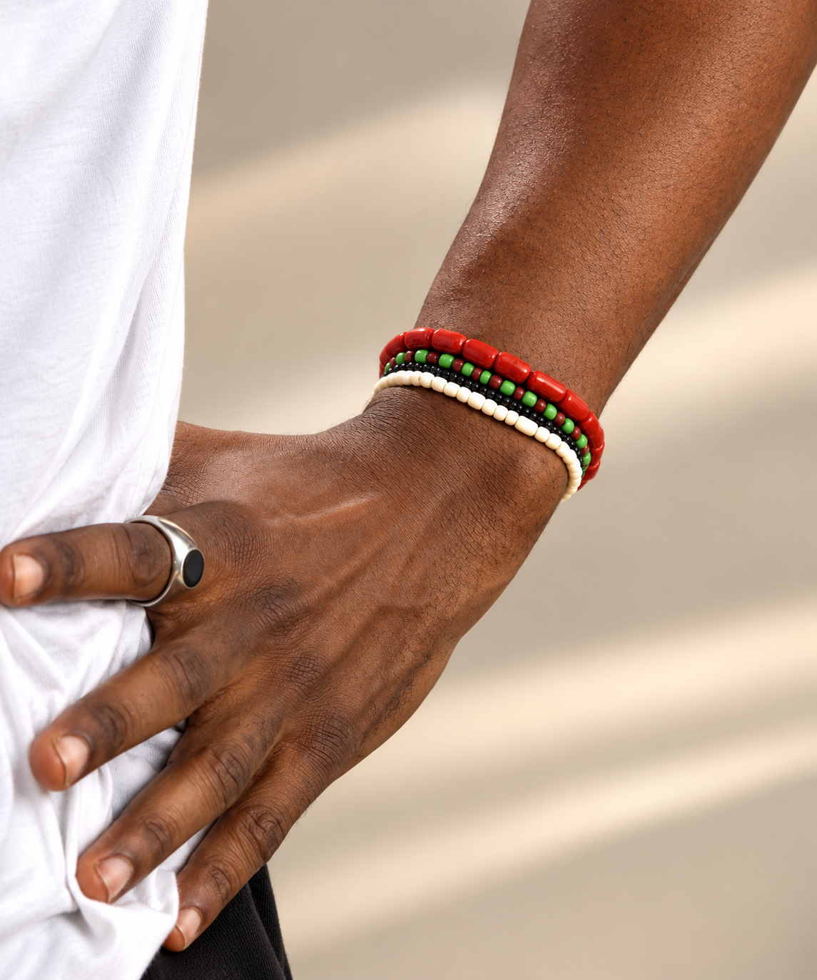 Genuine coral bracelet stack, Odùduwà Ancestral collection
